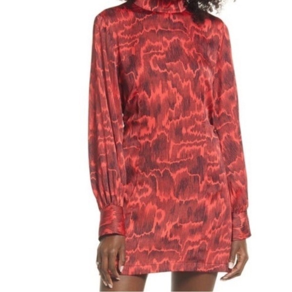 REVOLVE Dresses & Skirts - Open Edit Open Back Long Sleeve Satin Minidress In Red Bloom Animal Camo
